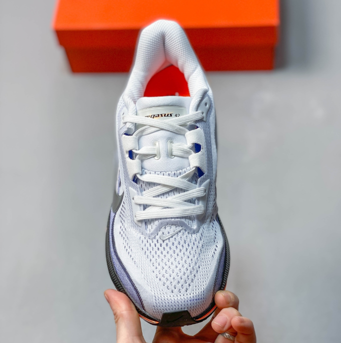 Nike Air Zoom Pegasus 42 – White / Metallic Silver / Slate Purple / Total Orange Running Sneaker