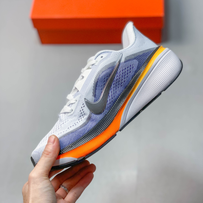 Nike Air Zoom Pegasus 42 – White / Metallic Silver / Slate Purple / Total Orange Running Sneaker