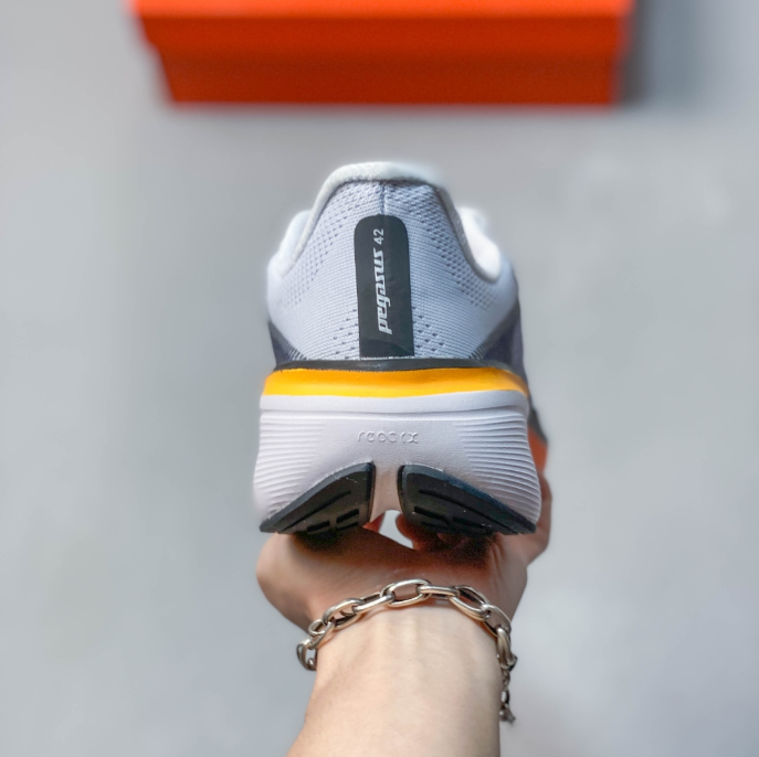 Nike Air Zoom Pegasus 42 – White / Metallic Silver / Slate Purple / Total Orange Running Sneaker