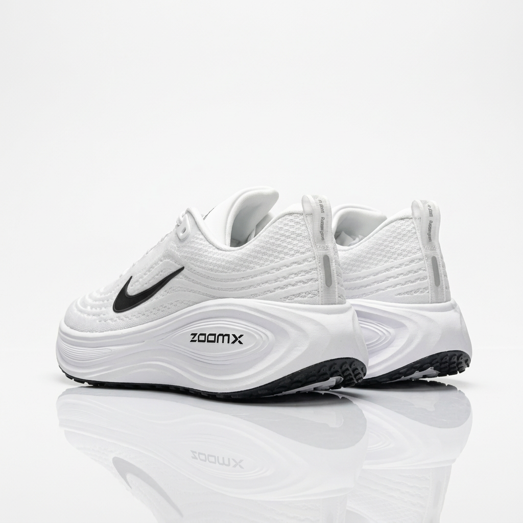 Heel view of the white Nike ZoomX low-top sneakers