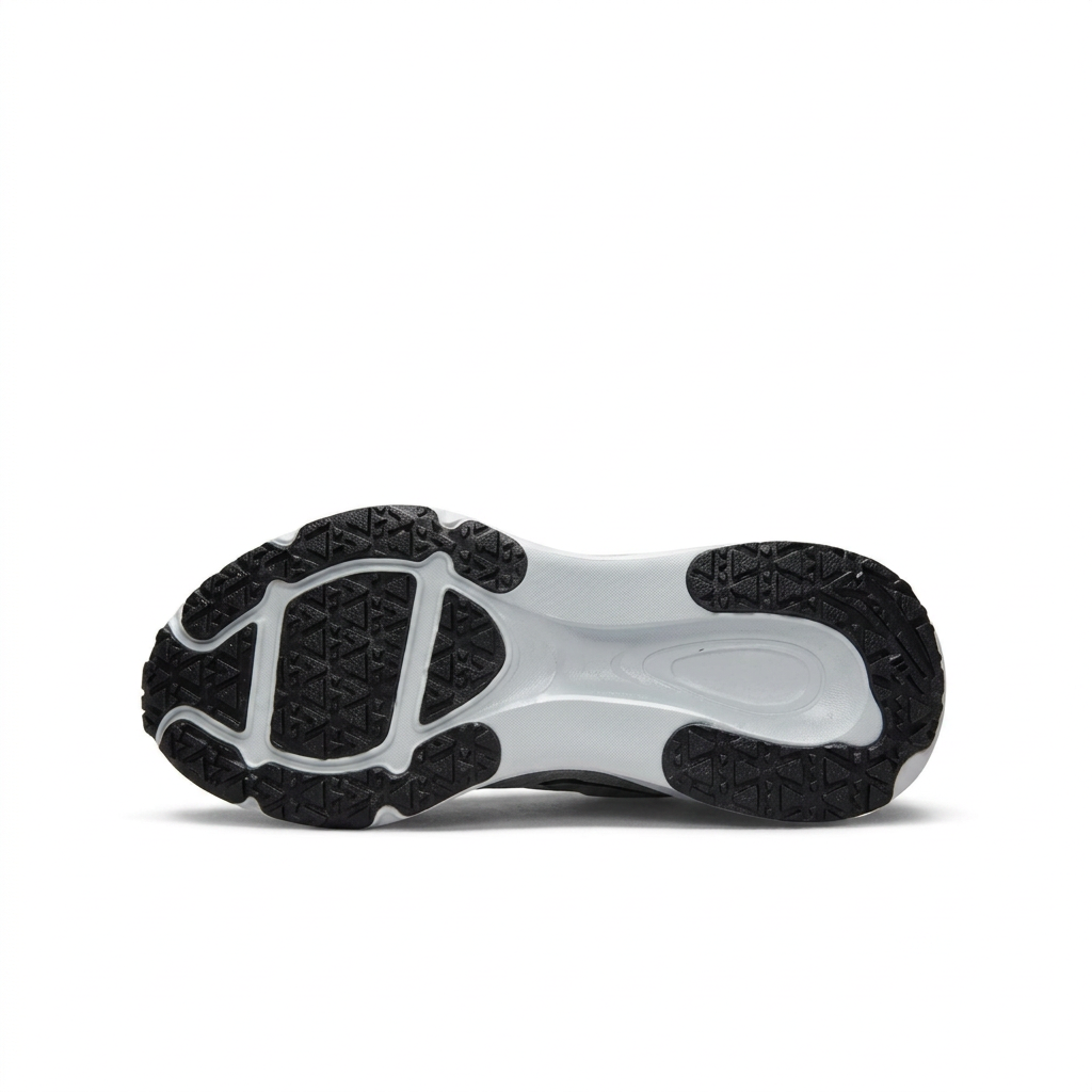 Nike sneaker segmented black and white outsole on white background