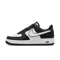 Black and white Nike Air Force 1 low-top sneaker with toe pointing left on a white background.