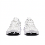 Front view of white Nike lace-up sneakers on white background