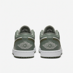 Heel view of the grey and white Air Jordan 1 Low sneakers with Wings logo