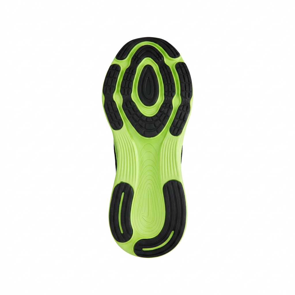 Neon-lime and black Nike outsole with segmented tread on white background